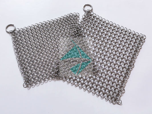 6 '' X 8 '' Stainless Steel Chainmail Scrubber, Bahan SUS316 Chainmail Weave Ring Cast Iron Pan Cleaner