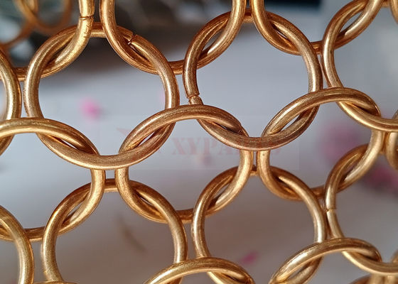 Rose Gold Metal Ring Mesh Curtain 15mm Untuk Desain Arsitektur