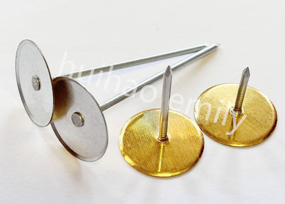 38mm Galvanized Steel Duct Liner Cup Head Pins dengan Gold Paper