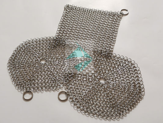 7 "X 7" stainless steel chain mail ring mesh scrubbers untuk peralatan masak besi cor