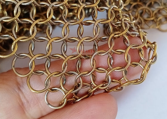 Tirai Jaring Cincin Baja Tahan Karat Warna Emas 0.8x7mm untuk Pembagi Ruang dan Dekorasi Arsitektur