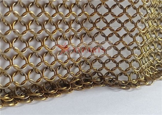 Warna Emas Chainmail Mesh Curtain Stainless Steel Untuk Desain Interior