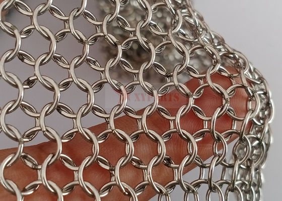 Perak Warna Metal Ring Mesh Baja tahan karat Untuk Dekorasi Bangunan Fasad