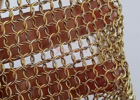 Kuningan Warna 0,8x7mm Baja tahan karat 316 Metal Ring Mesh Tirai untuk Dekorasi Interior